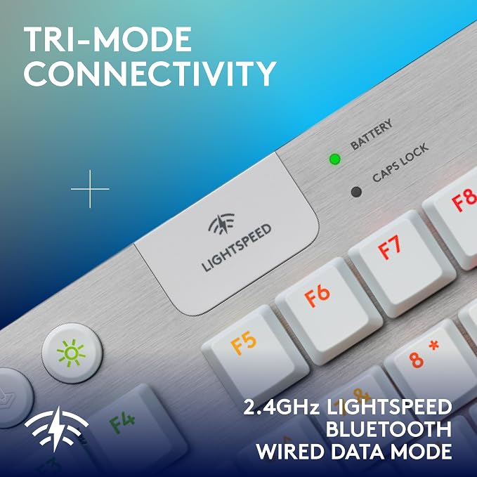 Logitech G915 X Lightspeed TKL Wireless Gaming Keyboard (Tactile) - White | Low Profile, Mechanical Switches, Double-Shot PBT Keycaps, RGB lighting, Aluminum finish, PC/Mac Compatible