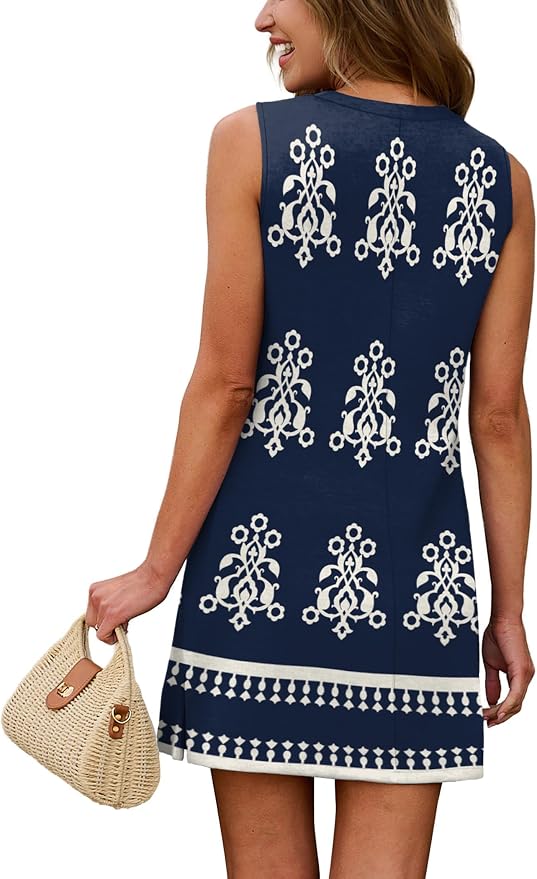 WIHOLL Casual Dresses for Women Crewneck Sleeveless Tank Dress Summer Spring Boho Vacation Clothes