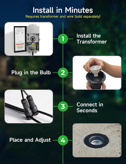 Smart 12V Low Voltage Landscape Lighting for Pathway, Outdoor RGBCW In-Ground Well Lights, App & Remote Control, Replaceable Bulb, IP65 Waterproof, Transformer and Wire Not Included, 4 Pack