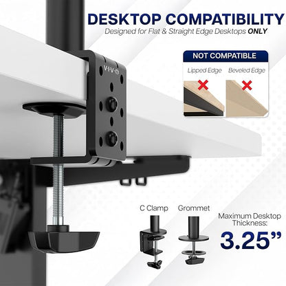 VIVO Dual Monitor Desk Mount, Holds 2 Computer Screens up to 30 inches and 22lbs Each, Heavy Duty Fully Adjustable Steel Stand with C-Clamp and Grommet, Black, STAND-V002 | Black, Articulating, Adjustable Monitor Arm, Grommet or C-Clamp Mounting, Compu...