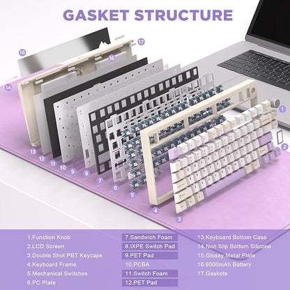 YUNZII AL80 75% Wireless Aluminum Mechanical Keyboard(Beige, Gateron Zero) | QMK/VIA, Smart LCD Display and Knob, Hot Swap, Gasket Structure, BT/2.4G/USB-C, RGB Keyboard for Gaming/Win/Mac