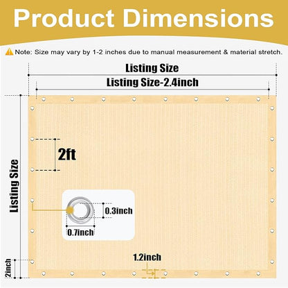 Shade&Beyond 90% Sun Shade Cloth with Grommets, 12' X 20' Pergola Shade Cover Canopy, Mesh Tarp Sun Screens for Patio, Outdoor, Garden, Backyard, Wheat