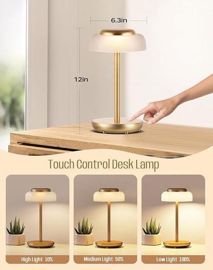 QiMH Battery Operated LED Table Lamp, 5000mAh Cordless Desk Lamp with 3 Level Brightness Touch Control, Mini Rechargeable Night Light for Living Room, Bedroom, Outdoor bar (Gold)