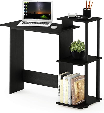 Furinno Efficient 29-Inch Black Computer Desk with Side Shelves, Gaming Desk with 3 Open Shelves, Home Office Desk, for Home Office, Study Room, Dorm, Bedroom, Dark Americano