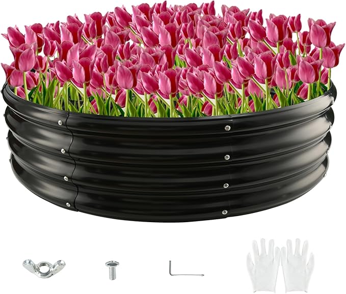 Round Galvanized Steel Fire Ring/Fir Pit for Outdoor,Durable Round Galvanized Steel Raised Garden Bed for Planting - 4×4×1FT,0.8MM Thick Black (47 ins Diameter x 12 ins high, Black)