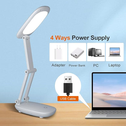 LED Desk Lamp for Office Home & Battery Operated Lamp Rechargeable Lamp Foldable & Portable Light, [2-fold support frame higher] 3 Brightness Dimmable Small Desk Lamp Wireless Reading Lamp