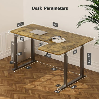 Dripex L Shaped Standing Desk, 63" x 43" Electric Standing Desk Height Adjustable, Sit Stand Home Office Corner Desk, Dual Motor Corner Standing Desk with 4 Legs