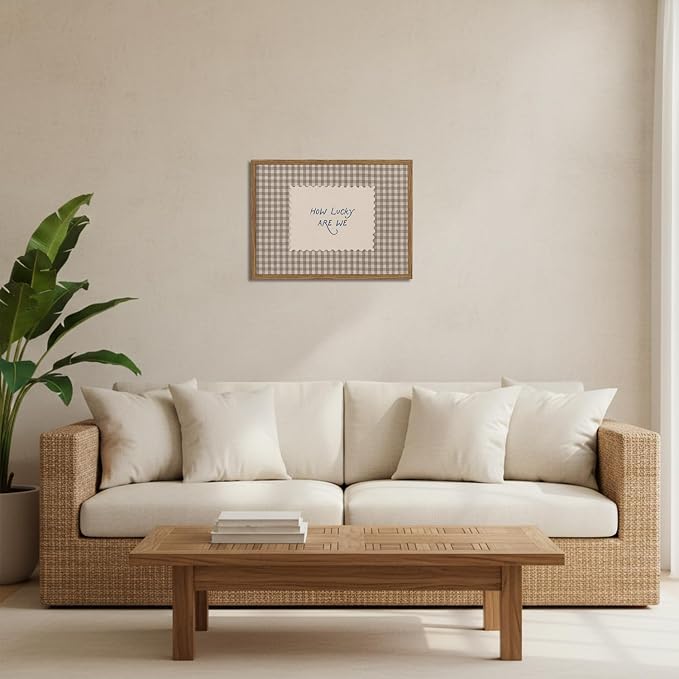 How Lucky Are We Wall Art Framed Canvas, Vintage Gingham Quote Print, Trendy Preppy Aesthetic Stripe Inspirational Wall Decor for Bedroom Dorm Apartment 8x10 Inch