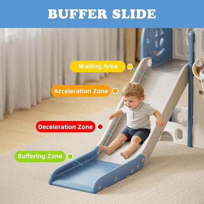 XJD 8 in 1 Toddler Slide Set, Kids Slide for Toddlers Age 1+, Climber Slide PlaySet with Basketball Hoop and Ball,Outdoor Indoor Playground for Toddlers 1-3 (Blue, Small)