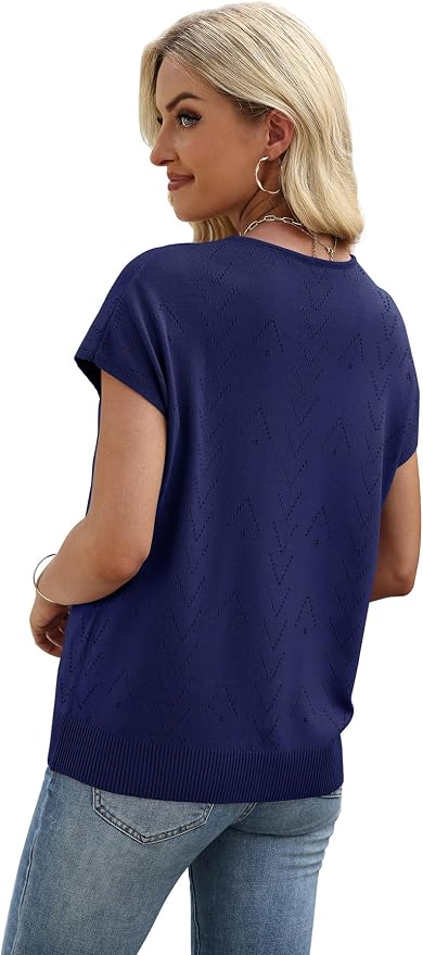 WIHOLL Short Sleeve Sweater for Women V Neck Trendy Cute Tops Business Casual Outfits Cap Sleeve