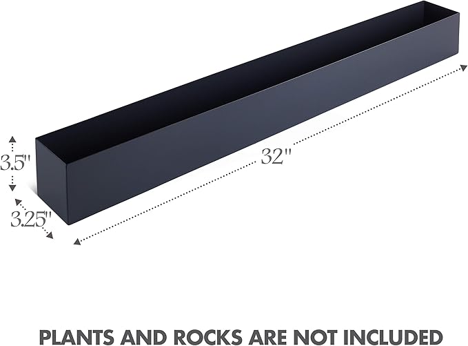 DR&Co Modern Grey Rectangle Planter Box, 16" Metal Planter Perfect for Succulent, Narrow Box for Table or Window Sill, Rectangular Stainless Steel Long