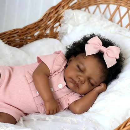 Pinky Reborn Baby Dolls Girl Black 20 Inch Full Body Silicone Vinyl Doll Girl Realistic African American Newborn Realistic Doll Toy for Kids Age 3+