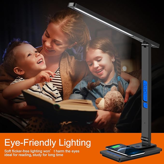 AFROG 5th Gen Multifunctional LED Desk Lamp with USB Charging Port,1800Lux Super Bright,5 Lighting Mode,7 Brightness, Touch Control, Auto Timer, 12W Office Table Lamp