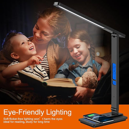 AFROG 5th Gen Multifunctional LED Desk Lamp with USB Charging Port,1800Lux Super Bright,5 Lighting Mode,7 Brightness, Touch Control, Auto Timer, 12W Office Table Lamp