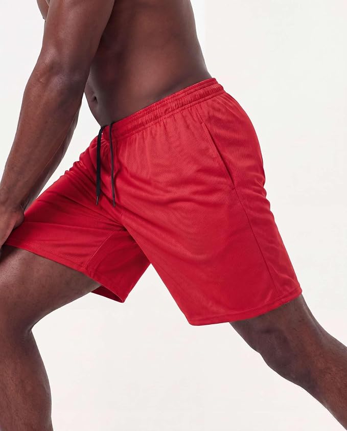 5 Pack Men's Mesh Shorts Athletic Basketball Sports Gym Workout Pockets | Cooling Moisture-Wicking, 9", Long, Quick-Dry, Breathable, Elastic Drawstring Waistband. Running, Exercise, Soccer, Training.