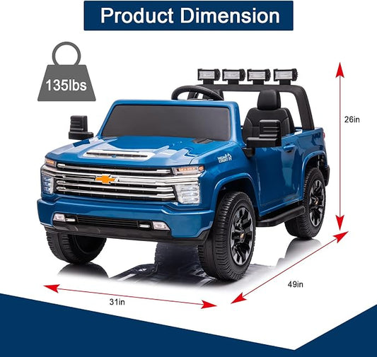 24V Ride on Toys for Kids, Chevrolet Silverado 2 Seater Ride on Car for Kids Remote Control Kids Electric Cars Kids Driving Car with Bluetooth, Power of Wheel Car for Kids Truck for All Types of Road