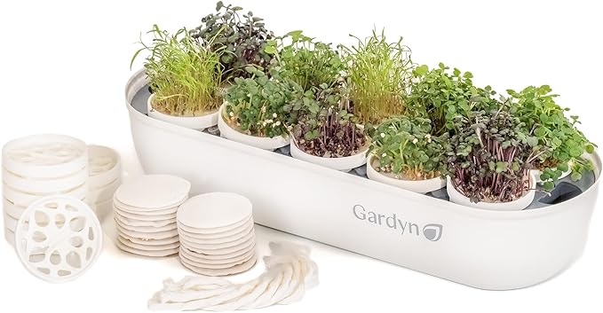 GARDYN Complete Microgreens Growing Kit - Indoor Herb Garden - Indoor Hydroponics Growing System Kit Nursery Seed Starter Tray, 20 Seed Pads, Bamboo Wicks,10 Grow Plates