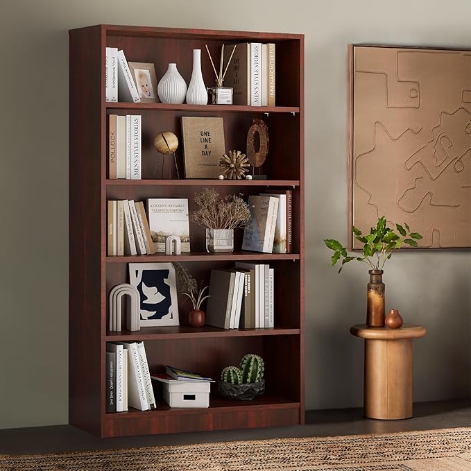 Soohow Cherry Bookcase,Bookshelf for Bedroom,60 inches Tall Wood Book Case Book Shelves,5 Shelf bookcase for Living Room