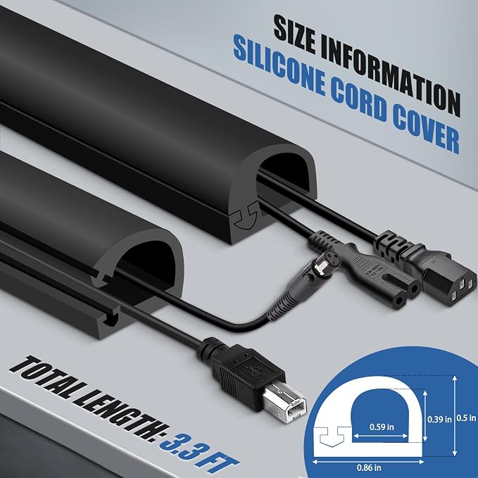 Silicone Cord Covers Wall Self-Adhesive Cord Covers for Wires on Wall Wire Hider Flexible Cable Hider with Side-Opening for Home Office TV Cable Management (0.59" W x 0.39" H x 39" L, Black)