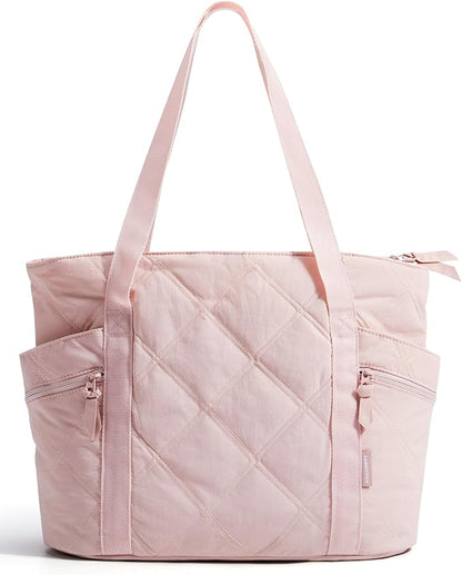 BAGSMART Crush Tote Bag for Women, 20L Puffer Work Tote with Zipper | Quilted Nurse Hospital Bag For Travel College Gym