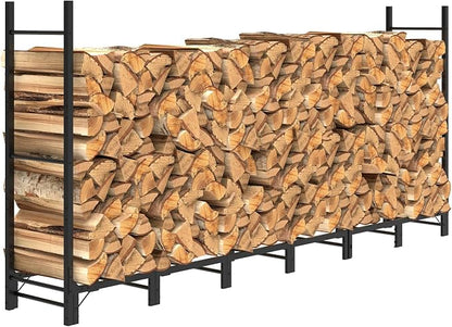 C-Hopetree 8Ft Outdoor Indoor Firewood Rack, Adjustable Metal Log Holder for Fireplace, Heavy Duty Wood Pile Storage Organizer Stacker Stand, Black