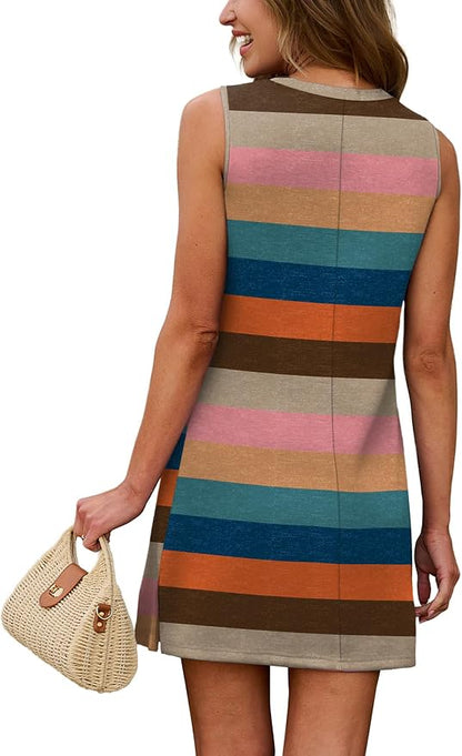 WIHOLL Casual Dresses for Women Crewneck Sleeveless Tank Dress Summer Spring Boho Vacation Clothes
