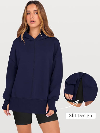 ANRABESS Womens Oversized Hoodies Long Sleeve Fleece Side Slit Hooded Sweatshirts Pullover 2026 Fall Outfits Y2K Clothes