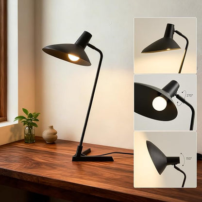 Industrial Desk Lamp Metal Modern Table Lamp 22", Adjustable Neck (4000K) with Adjustable Switch, Ideal for Office Desk Bedroom Bedside Lamps Study Room Living Room Side Table (Sand Black)
