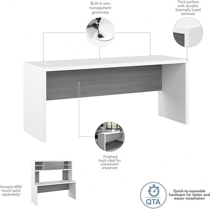 Bush Business Furniture Echo Computer Desk, 72W, Pure White and Shiplap Gray