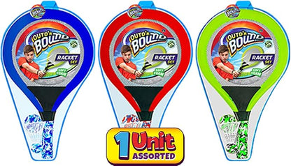 Badminton Set with 2 Rackets, Beach Ball and Birdie - Assorted Colors - Light Paddle Ball Tennis Racket Outdoor Games Beach Toy Set 5135