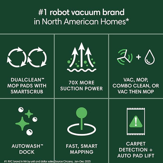 iRobot Roomba Plus 405 (G185) Combo Robot Vacuum & Mop with AutoWash Dock - Spinning Mop Pads, Self-Empties, Pad Washing & Drying, Self-Cleaning, Pad-Lift, LiDAR Navigation | 70x Suction, Dualclean Spinning Mop Pads with Smartscrub, Autowash Dock Auto-...