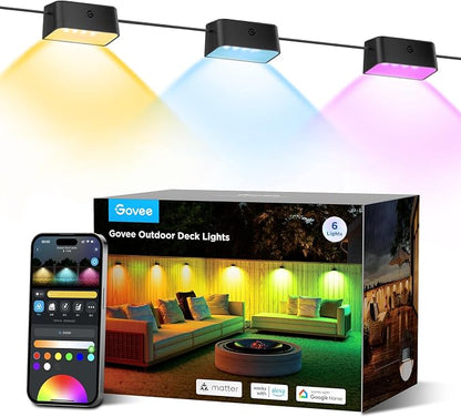 Govee RGBIC Outdoor Deck Lights, 4000K White Light, IP65 Smart Lights | 60+ scene modes, -4°F to 104°F, APP Remote or Voice Control, Work with Alexa, Matter, Google Home, for Outdoor Decor, 32.8ft