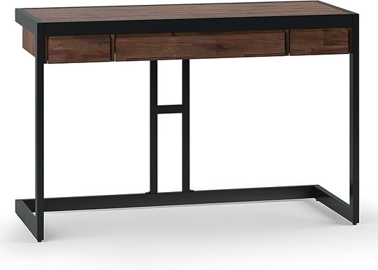 SIMPLIHOME Erina SOLID ACACIA WOOD Modern Industrial 48 Inch Wide Small Desk in Distressed Charcoal Brown, For the Office Desk, Writing Table, Workstation and Study Table