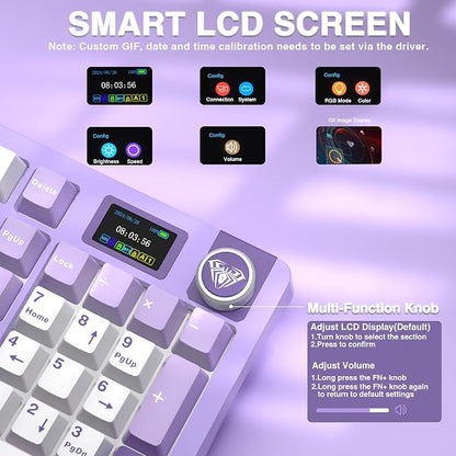 AULA S98 Pro Wireless Mechanical Keyboard with Screen & Knob, Tri-Mode Creamy Keyboard with Number Pad, Pre-lubed Linear Switches, Hot Swappable RGB Backlit Computer Gaming Keyboards for PC/Laptop