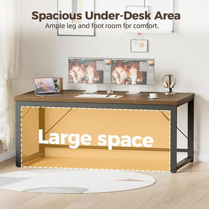 Mericonia 63 Inch Computer Desk, 1" Thick Large Office Table, Walnut | Modern Simple Style, Heavy Duty Industrial Frame, Large Study & Writing Table for Home Bedroom Work