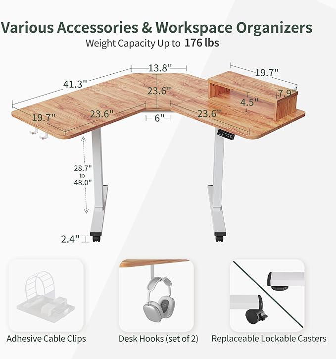 FEZIBO Corner Standing Desk, 48 Inches L Shaped Standing Desk, Electric Stand Up Corner Desk, Home Office Sit Stand Desk with Rustic Top and Black Frame