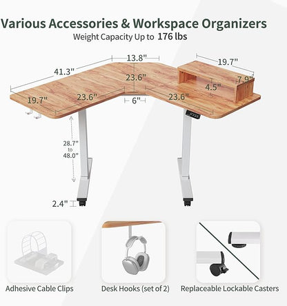 FEZIBO Corner Standing Desk, 48 Inches L Shaped Standing Desk, Electric Stand Up Corner Desk, Home Office Sit Stand Desk with Rustic Top and Black Frame