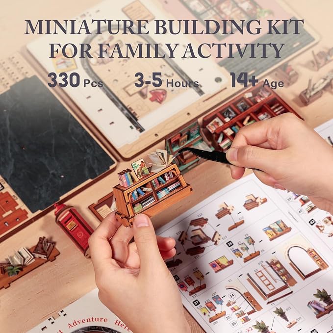 Fsolis Book Nook Kit, DIY Miniature House Kit 3D Puzzles for Adults, Booknook Library Tiny House Mini Bookshelf Diorama Decor Gifts for Women Teenagers Book Lovers (Jack's Bookery)