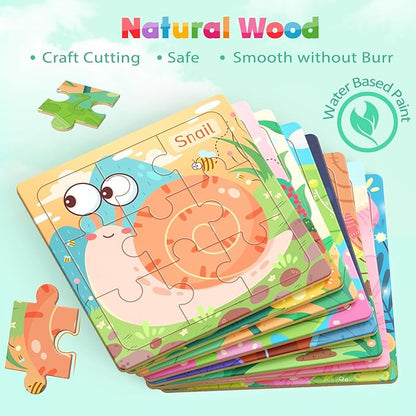 Zeoddler Wooden Puzzles for Toddlers, 8 Pack Insect Animal Jigsaw Puzzles for Kids3-5, 9 Pieces Preschool Learning Activities, Learning & Educational Toys, Gift for Boys, Girls