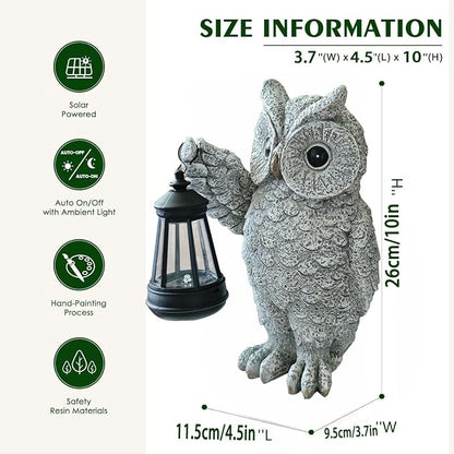 Garden Statues, owl Outdoor Figurines Decorated with Solar Lights, Unique Christmas Birthday Gifts for Moms, Grandmas, Women, Wives, Sisters (Grey Owl1)