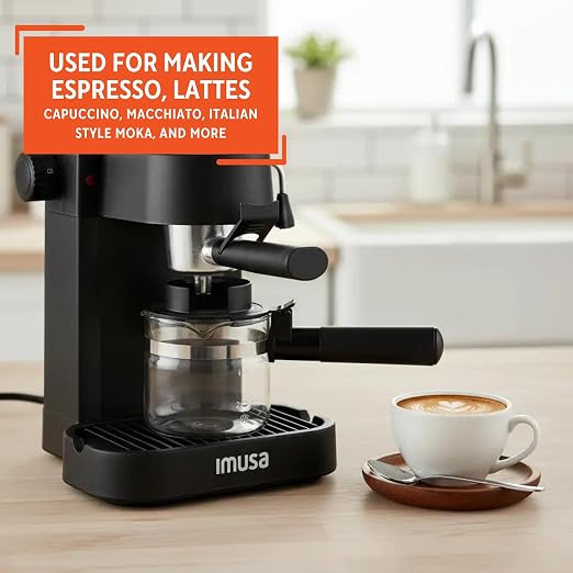 IMUSA 4 Cup Electric Espresso Cappuccino Coffee Maker, Black | Matte Finish, Milk Frother for Creamy Foam, Cappuccino and Latte Preparation, Perfect for Home Baristas