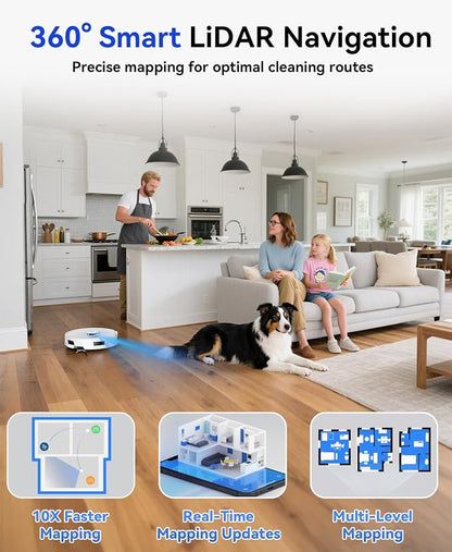 Robot Vacuum and Mop 20,000Pa Robot Vacuum Cleaner,120Day Self Emptying Vacuum Robot,Lidar Navigation,5G/2.4GWiFi APP Aspirateur Robot,Self-Charging Robot Vacuums for Pet,Floor,Carpet R11White