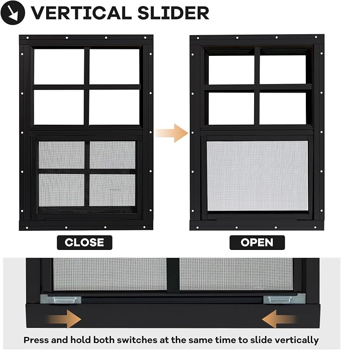 Shed Windows 2 Pack, Chicken Coop Windows 14" x 21" Black | Flush Mounted Small Windows with Tempered Glass and Fiberglass Screen for Shed, Barns, Playhouse, Household, Garage