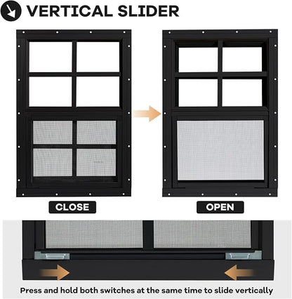 Shed Windows 2 Pack, Chicken Coop Windows 14" x 21" Black | Flush Mounted Small Windows with Tempered Glass and Fiberglass Screen for Shed, Barns, Playhouse, Household, Garage