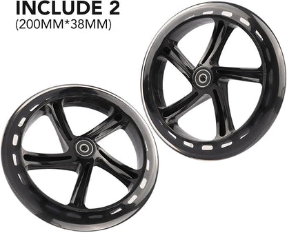 2-Pack 200mm Scooter Replacement Wheels - 8-Inch Wheels for Razor A5, Lascoota, Kid, Youth, Adult Kick Push Scooter (Black)