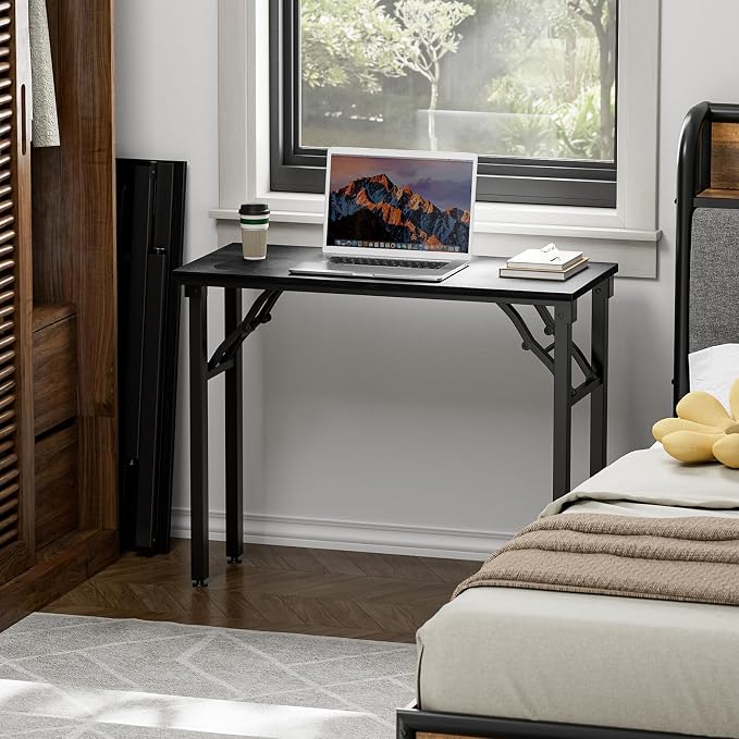 TEMI Small Computer Desk Folding Table - 35.8" Foldable Office Desk, No Assembly, Perfect for Small Spaces in Bedroom, or Apartment, Portable Mini Desk or Study Table Compact Design, Dark Oak