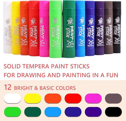 TBC The Best Crafts Paint Sticks for Kids Ages 2-8, 12 Classic Colors, Washable, Non-toxic, Tempera Paint Sticks for Crafts, Art Supplies, and Birthday Gifts