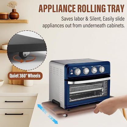 Appliance Slider 360° Rolling Tray for Coffee Maker, Under Coffee Maker Mat | Wood Large 15.7"×13" Coffee Pot Rolling Tray, Quiet Wheels, Kitchen Countertop Sliding Mat, Easily from Under The Cabinet