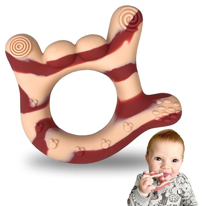 Silicone Hand Teether | I Love You Teethers for Babies 3-6 Months | BPA-Free Teething Toy | Soft Teething Toys 6-12 Months | Massaging Teething Relief - Gift for Babies 0-12 Months (Red)