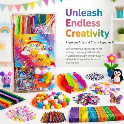 RAINFLOW 1700+ Arts & Crafts Supplies - Craft Kit,Supplies & Materials Set for School,Classroom,Family, Party, DIY, Art Creation, Holiday Decoration